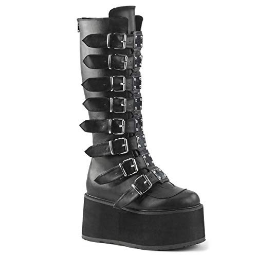 Demonia Women's Damned-318 Knee-high Boots - 10 - Black Vegan Leather