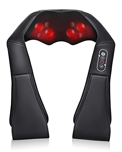 Neck and Shoulder Back Massager with Heat Function, Corded Electric Massage for Muscle Tension Pain Relief, Birthday Gift Christmas Gifts Ideas for Women Mem (BLACK)