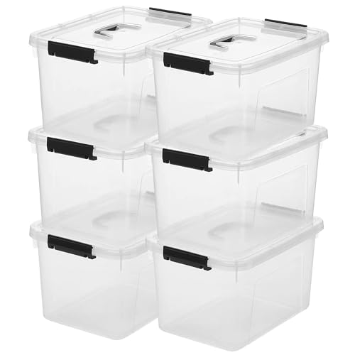 JUJIAJIA Clear Storage Latch Box 12 Quart, Plastic Organizing Box/Bin with Lid and Black Handles, 6-Pack - 12 QT