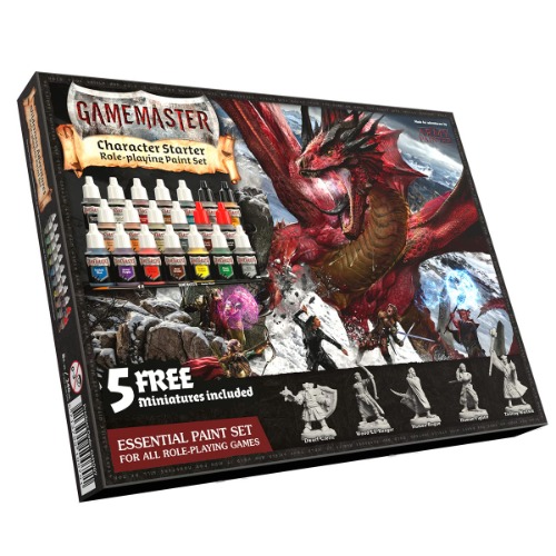 The Army Painter GameMaster Character Starter Role-playing Set - 20 Dropper Bottles of 12ml Acrylic Paint. Combo Model Kit Including 5 DnD Miniatures, 2 Model Paint Brushes For Warhammer 40k and DnD