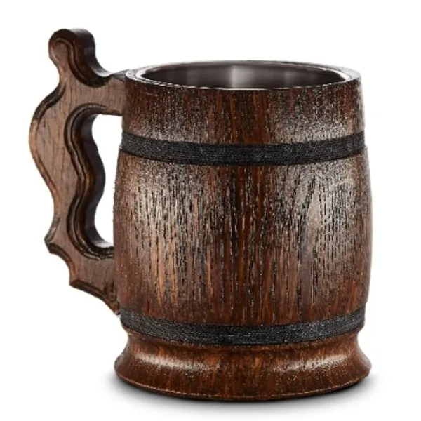 Large Wooden Beer Mug - Oak - Handmade with Amazing Craftsmanship and Quality Materials - Lined with Metal - Heavy Duty - Sturdy - Long Lasting