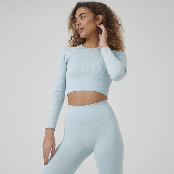 Signature Ribbed Seamless Long Sleeve Top - Light Blue / S