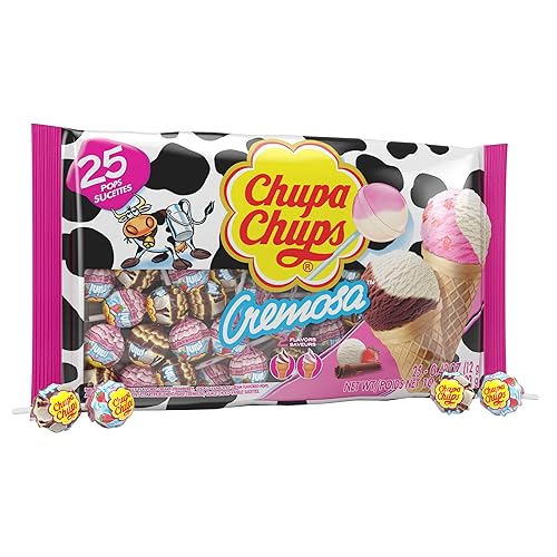 Chupa Chups - Cremosa Ice Cream Lollipops - Pack of 25 (10.5 oz), Easter Candy for Sharing - Lollipops