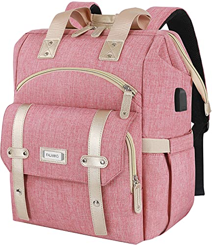 FALANKO Laptop Backpack for Women,Large Computer Backpack Fits up to 17 Inch Laptop with USB Charging Port RFID Anti Theft Water Resistant Travel purse Casual Bookbag Teacher/work/nurse/Doctor - Pink - 17.3 inch