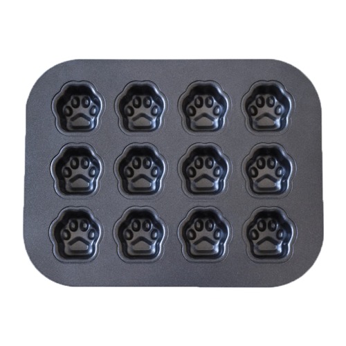 Elesinsoz 12 Cup Mini Dog Cat Paw Print Shaped Madeleine Baking Pan Nonstick Frozen Puppy Treat Cookie Biscuit Cupcake Muffin Cake Ice Cube Popsicle Chocolate Tin Tray Mold Maker for Freezer Oven - 