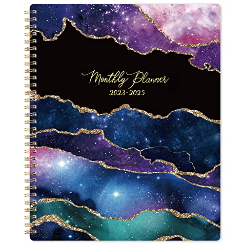 2023-2025 Monthly Planner - 24-Month Planner with Tabs & Pocket, July 2023 - June 2025, Contacts and Passwords, 8.5" x 11", Thick Paper, Twin-Wire Binding - Star - Black