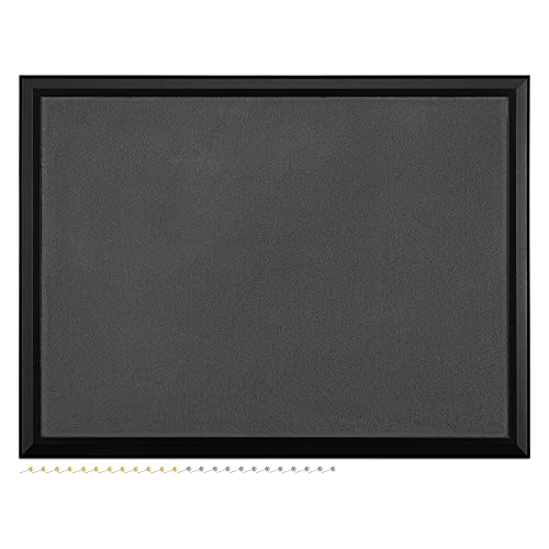 Navaris Framed Fabric Bulletin Board - 18 x 24 inches Plush Jewelry Organizer Pinboard for Wall - Memory Memo Pin Board - Dark Gray with Black Frame - Black / Dark Grey
