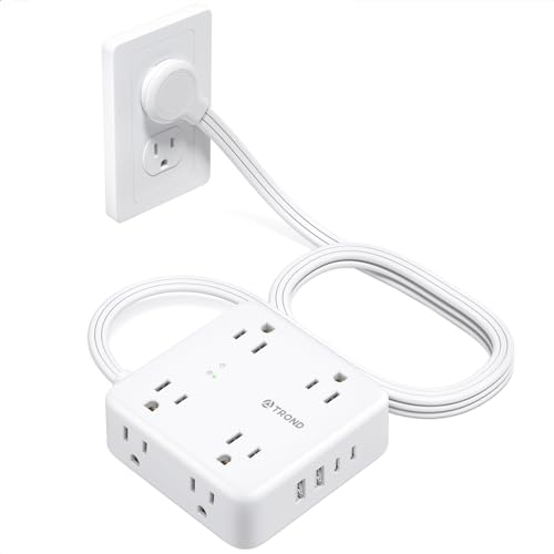 TROND Flat Plug Power Bar 2 USB C, Surge Protector Extension Cord Indoor, 8 Widely Multi Outlets, 4 USB Extender Ports, 5ft Mountable Power Strip, Desk Charging Station, Dorm Home Office Accessories - 5ft - 2 USB C - White