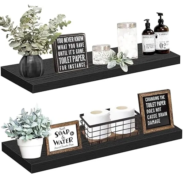QEEIG Bathroom Shelves 36 inches Long Floating Shelf for Wall 36 x 9 inch Set of 2, Black (008-90B)
