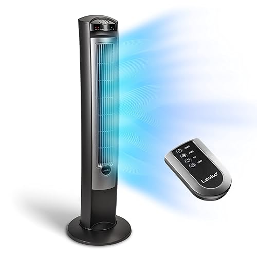 Lasko Oscillating Tower Fan, Quiet Fans with Remote, for Bedroom, Living Room, Office, Tower Fan with Remote, 3-Speed Timer, 42”, Silver T42951 - Silver T42951