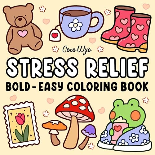 Stress Relief: Coloring Book for Adults and Kids, Simple and Big Designs for Relaxation