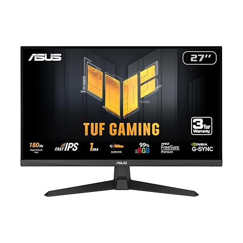 ASUS TUF Gaming 27” 1080P Monitor (VG279Q3A) – Full HD, 180Hz, 1ms, Fast IPS, Extreme Low Motion Blur Sync, FreeSync Premium, G-SYNC Compatible, Variable Overdrive, 99% sRGB, DisplayPort, HDMI - 27" Fast IPS 180Hz G-SYNC