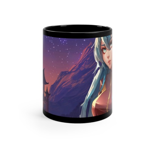 Anime Girl in Space Black Coffee Tea Mug - 11oz