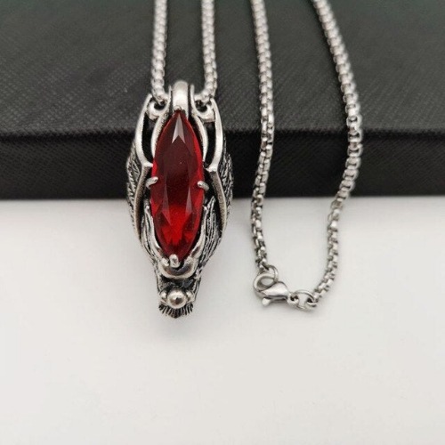 'Savage' Bat Style Crystal Necklace - Red stone / 70cm