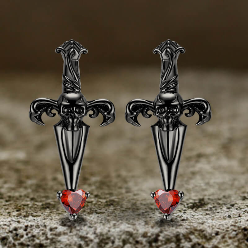 Skull Sword Sterling Silver Gothic Stud Earrings