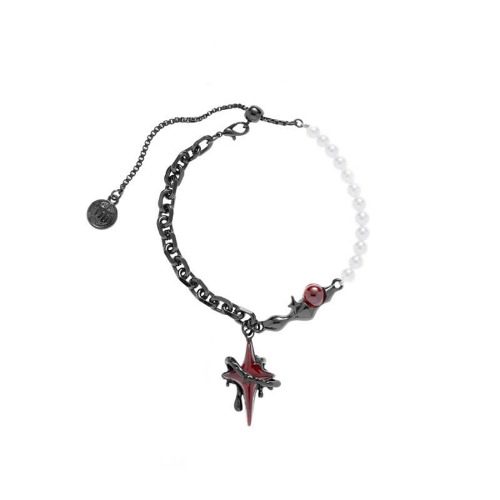 Gothic Thorns Four-Pointed Star Alloy Bracelet - Red / 17.5 cm + 5.5 cm