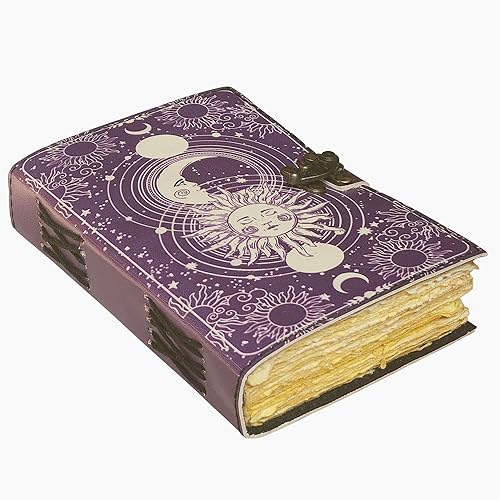 Sun and Moon Vintage Leather Journal for Men & Women 200 Pages of Antique Handmade Deckle-Edge vintage paper Sketchbook, drawing journal print leather journal - 7x5 Inch