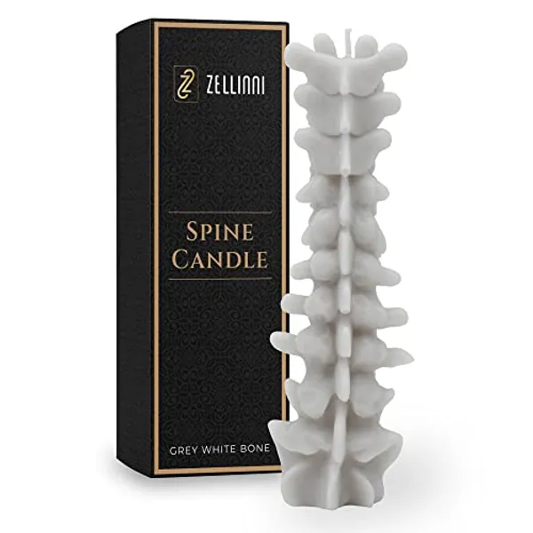Zellinni Spine Candle for Halloween Decor - Premium Unscented Soy Candle w/Cotton Wick for Clean Burn - Goth Room Decor Vertebra Candles for Parties, Home, Rituals, Halloween Decorations Indoor - Gray