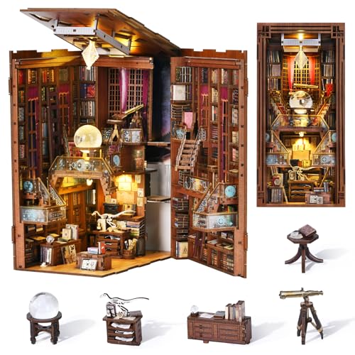 CCCDF DIY Book Nook Kit, DIY Miniature Dollhouse Booknook Kit, 3D Wooden Puzzle Bookend Bookshelf Insert Decor with LED Light for Teens and Adults (Beyond Library) - Beyond Library