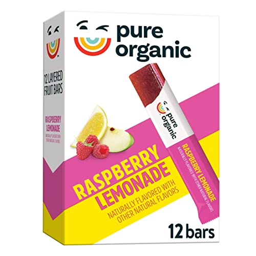 Pure Organic Layered Fruit Bars, Gluten Free and Vegan, Kids Fruit Snacks, Raspberry Lemonade, 6.2oz Box (12 Bars)