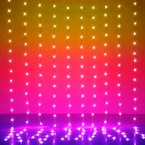KepStars LED Curtain Lights, 10ft x 10ft 300 LED RGB Color Changing String Fairy Lights Curtain with Smart APP Control, Music & Voice Sync for Bedroom Backdrop Indoor Outdoor Christmas Decorations