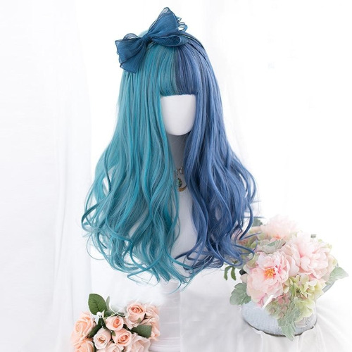 Split Enchanted Blue Wig - Wavy