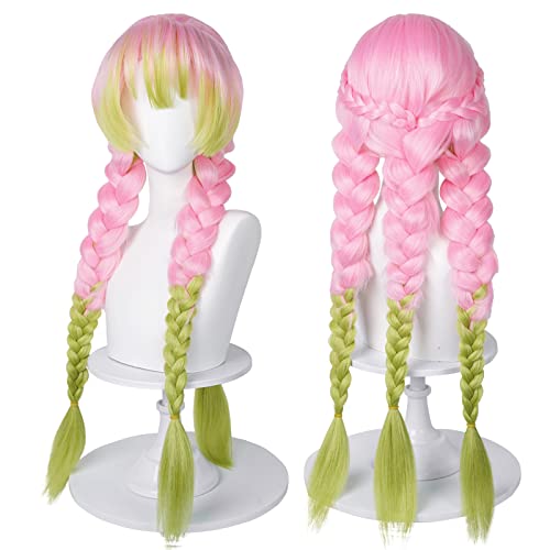 SL Wig for Mitsuri Cosplay Costume DS Green and Pink Anime Cosplay Wigs with Cap - Pink and Green