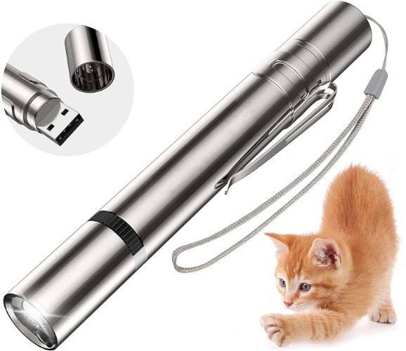 CleverWay 7-in-1 Cat Laser Toy - Interactive Chaser Toy for Kitten/Dogs USB Rechargeable Led Light Pointer and LED - Playing Chasing and Training Exercise (7-in-1 / Laser)