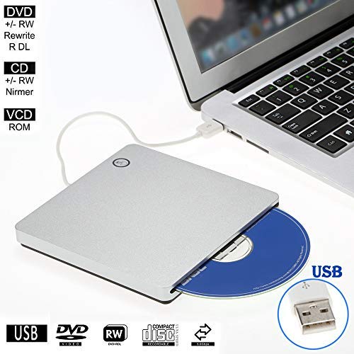 KuWFi External CD DVD Drive Player for Laptop USB 2.0 Portable Ultra Slim CD DVD ROM Burner Reader for iMac/MacBook Air Laptop PC Desktop
