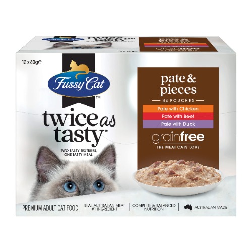 Fussy Cat Twice as Tasty Grain Free Pate & Pieces Wet Cat Food 80g Pouch (Pack of 48 Pack) - Pate & Pieces $40.00 ($1.04 / 100 g)