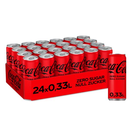 Coca-Cola Zero Sugar - koffeinhaltiges Erfrischungsgetränk mit originalem Coca-Cola Geschmack - null Zucker und ohne Kalorien - in stylischen Dosen (24 x 330 ml) - 330 ml (24er Pack)