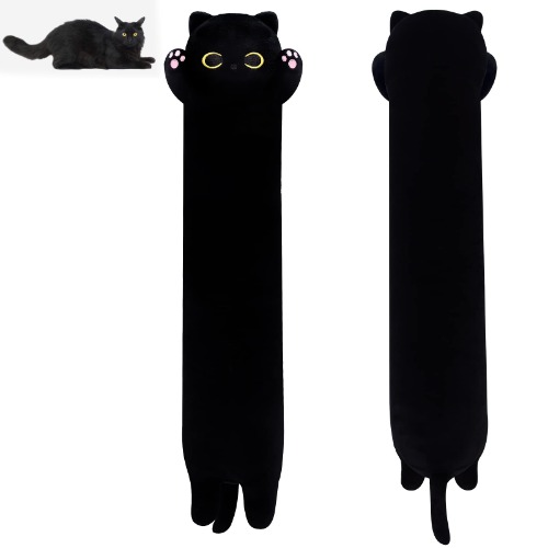 Long Cat Plush Long Body Pillow, 19" Cute Long Cat Stuffed Animals Soft Long Cat Plushie, Black Cat Long Pillow Kawaii Stuffed Cat Toys for Birthday Christmas Halloween Kids Gifts Home Car Decoration