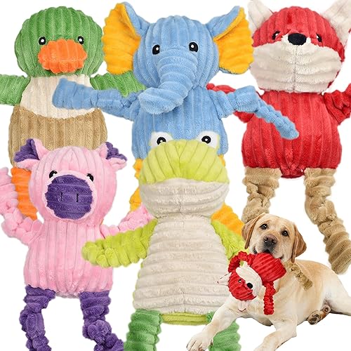 LECHONG 5 Pack Tough Dog Toys Stuffed Squeaky Dog Toys Assortment Plush Animal Dog Toy Value Bundle Puppy Pet Dog Toys for Small Medium Large Dogs - 5pack