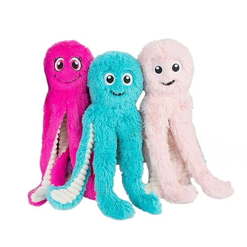 Best Pet Supplies OctoMutant Crinkle Plush Dog Toys for Interactive Play, Puppy and Senior Indoor Play, Soft Head Stuffing, Cute and Cuddly - Bundle (Fuchsia, Purple, Turquoise) - Octomutant (Fuchsia, Purple, Turquoise) - Large