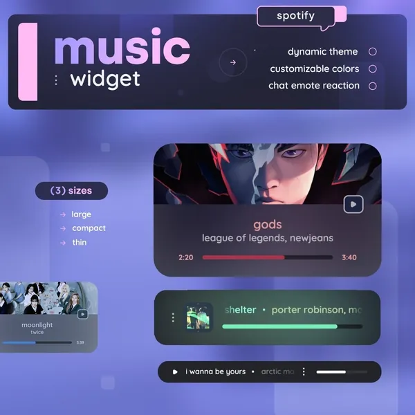 Spotify Music Widget — Minimal Song Player for Streamers • Album Dynamic Theme • Twitch Youtube Kick | Streamelements OBS