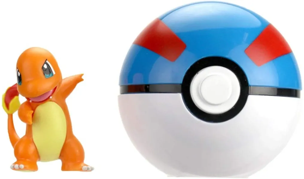 Pokemon Official Charmander Clip and Go, Comes with Charmander Action Figure and Great Ball