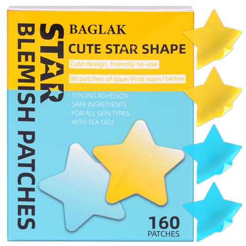 BAGLAK Star Blemish Patch -160 Patch - Hydrocolloid Spot Dots - Blemishes Patch - Zit Stickers - Patches To Cover Facial Blemishes - 160 count (Pack of 1)
