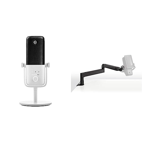 Elgato Wave:3 White - Premium Studio Quality USB Condenser Microphone with Elgato Wave Mic Arm Low Profile for Streaming, Podcast, Gaming and Home Office, Plug ’n Play, for Mac, PC - Low Profile - USB Mic Set (White)