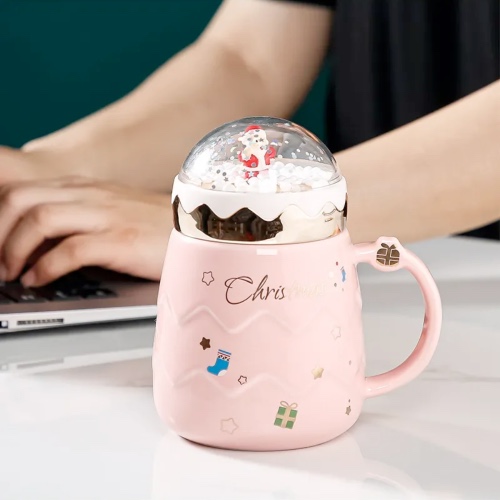 Festive Globe Mug with Lid - Pink