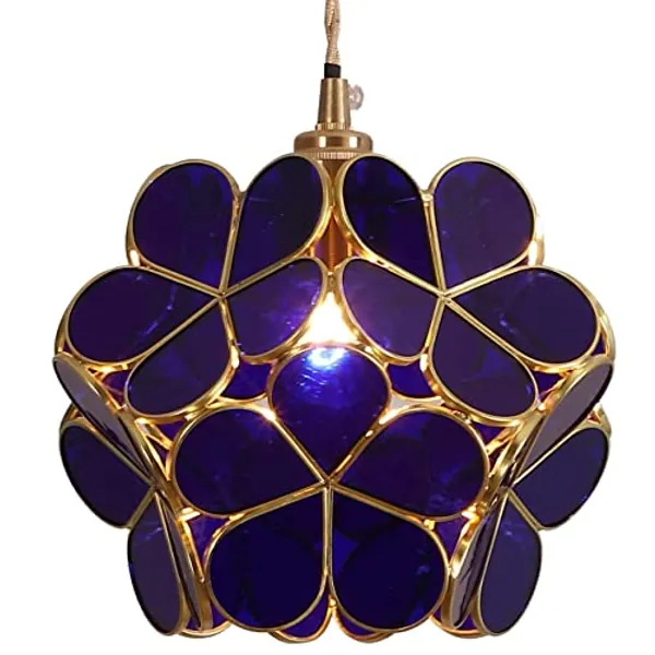 Bieye L10746 Flower Petals Tiffany Style Stained Glass Ceiling Pendant Light with 8-inch Wide Lampshade (Blue)