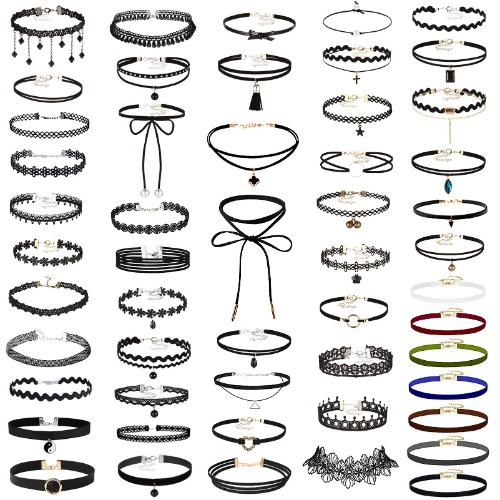 icyant Svart chokerhalsband set 52 st gotiska kraghalsband set justerbara gotiska choker klassiska halsband för kvinnor och flickor, jul födelsedagsfest bröllop