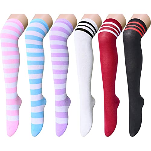sockfun Striped Thigh High Socks Knee High Socks for Women Girls, Long Socks Over the Knee Socks