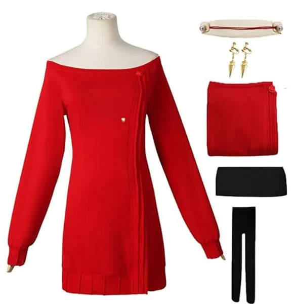 Kiss Sheeps Yor Forger Cosplay Dress Red Sweater Full Set