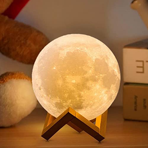 ACED Moon Lamp 2023 Upgrade with Timing 3D Printing Moon Night Light 16 Colours with Wooden Stand Remote & Touch Control and USB Rechargeable Valentines Gift for Her Him Kids Women Men Birthday - M - 16colors