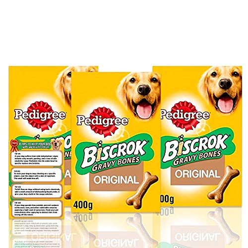 Pedigree Biscrok Gravy Bone Low In Fat Dog Biscuits 400g - Dog Treats + Dog Care Tips Leaflet - Pack of 3