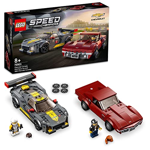 LEGO 76903 Speed Champions Chevrolet Corvette C8.R Race Car and 1969 CC Racing Model, Toy Cars Building Kit for Kids 8 plus Years Old, 2 Sports Models - single