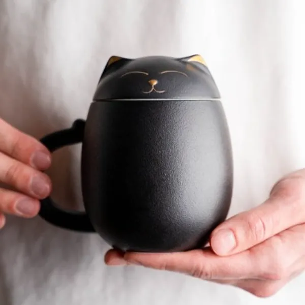 Wabi-sabi Cute Cat Mug Tea Cup and Lid Coffee Tea Mug With | Etsy UK