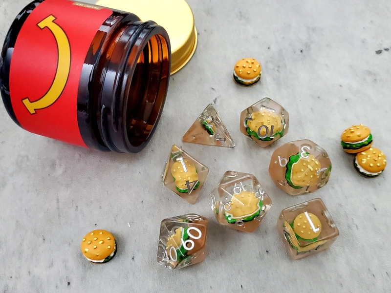 Unhappy Meal Hamburger Burger Dice Set | D&D Dice | Dungeons and Dragons