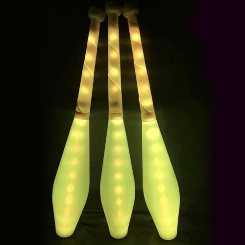 PEHHAH Multi-Color LED Light Up Juggling Club Glowing Clubs for Juggling at Night with Charger and Remote Set of 3