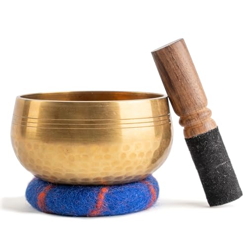 Ohm Store 4" Tibetan Singing Bowl Set — Meditation Sound Bowl Handcrafted in Nepal for Yoga, Chakra Healing, Mindfulness, and Stress Relief — Unique Spiritual Gifts for Women and Men - Bronze 4"